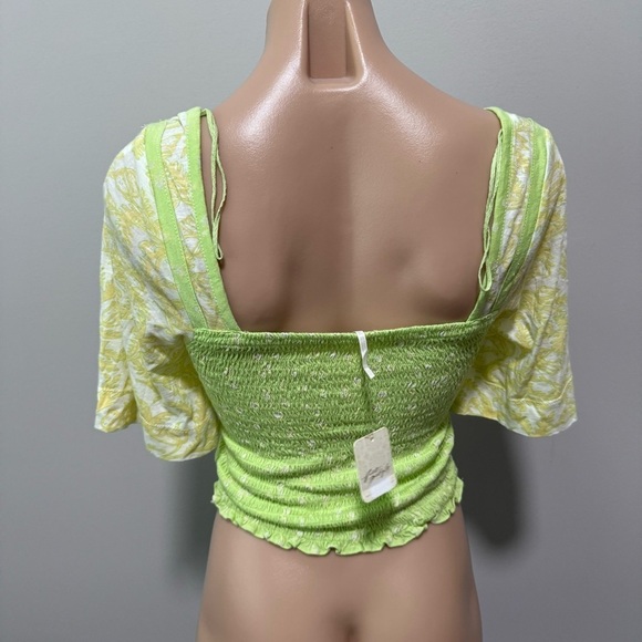 Free People Marigold Top Key Lime Combo Smocked XS Green - Picture 3 of 6